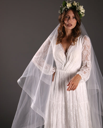Two Tier Cathedral Bridal Veil with Horsehair Trim, Tulle Wedding Veil, Blusher Veil, Modern Bridal Veil, Elegant Long Veil