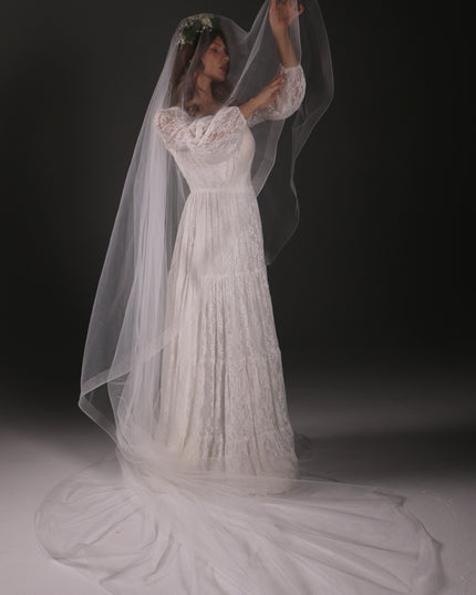 Two Tier Cathedral Bridal Veil with Horsehair Trim, Tulle Wedding Veil, Blusher Veil, Modern Bridal Veil, Elegant Long Veil