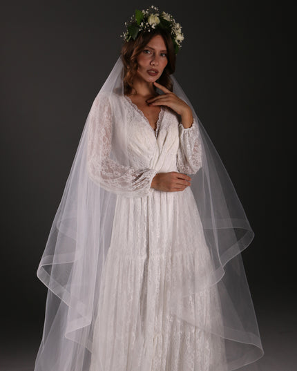 Two Tier Cathedral Bridal Veil with Horsehair Trim, Tulle Wedding Veil, Blusher Veil, Modern Bridal Veil, Elegant Long Veil