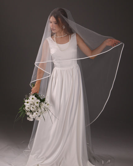 Two-Tier Satin Ribbon Wedding Veil: Italian Tulle Drop Veil