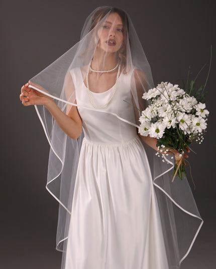 Two-Tier Satin Ribbon Wedding Veil: Italian Tulle Drop Veil