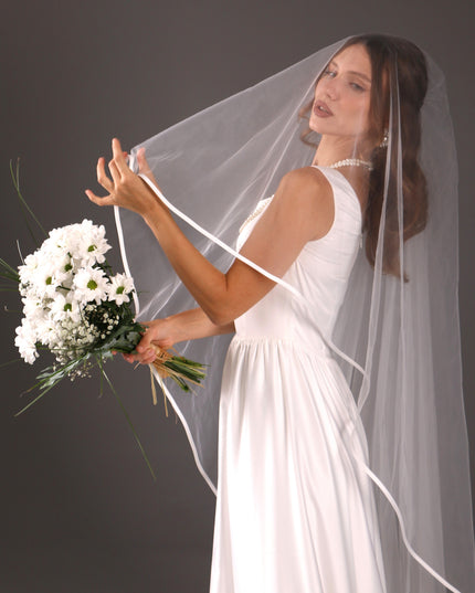 Two-Tier Satin Ribbon Wedding Veil: Italian Tulle Drop Veil