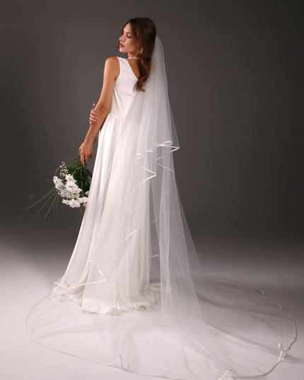 Two-Tier Satin Ribbon Wedding Veil: Italian Tulle Drop Veil