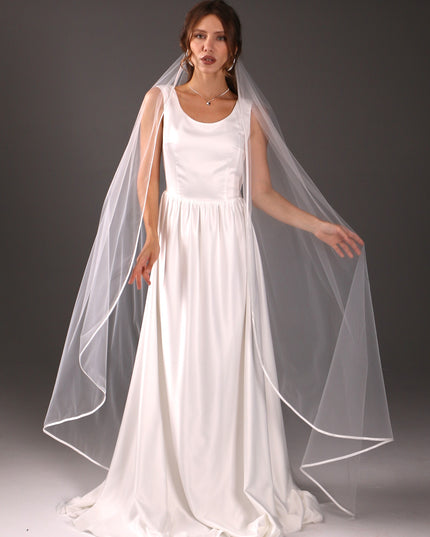 Simple Satin Ribbon Veil – One Tier Soft Tulle Wedding Veil