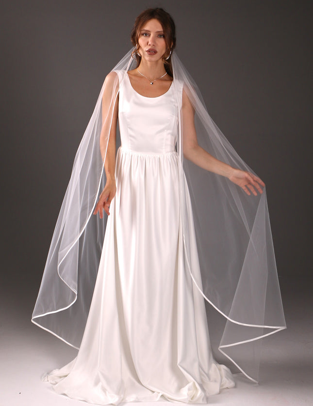 Simple Satin Ribbon Veil – One Tier Soft Tulle Wedding Veil