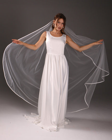 Simple Satin Ribbon Veil – One Tier Soft Tulle Wedding Veil