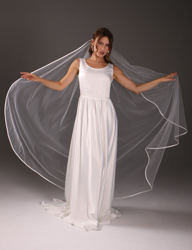 Simple Satin Ribbon Veil – One Tier Soft Tulle Wedding Veil