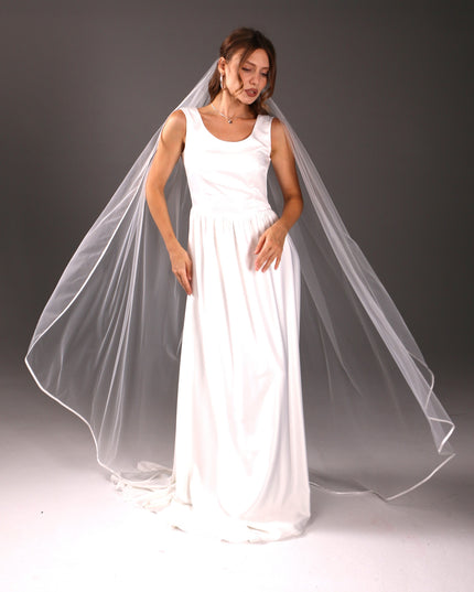 Simple Satin Ribbon Veil – One Tier Soft Tulle Wedding Veil