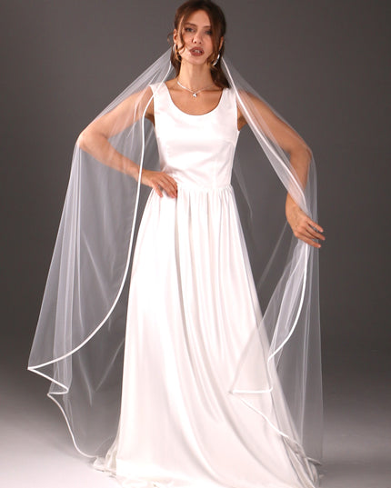 Simple Satin Ribbon Veil – One Tier Soft Tulle Wedding Veil