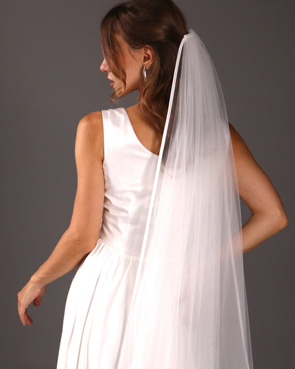 Simple Satin Ribbon Veil – One Tier Soft Tulle Wedding Veil