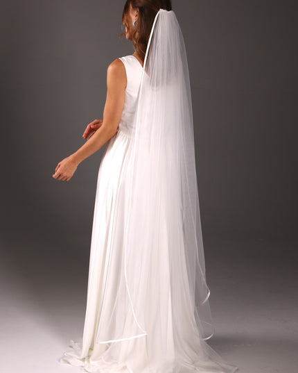 Simple Satin Ribbon Veil – One Tier Soft Tulle Wedding Veil
