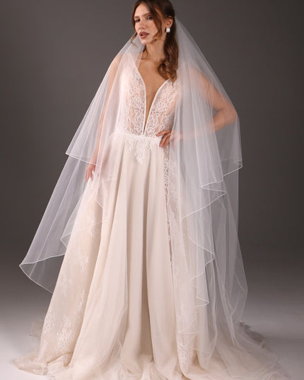 Chapel Length Wedding Veil Two Tier Pencil Edge Bridal Veil Soft Tulle Minimalist Veil Lightweight Modern Bride Veil