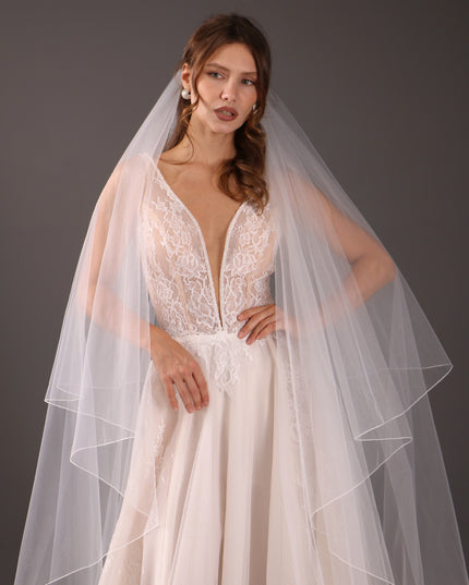 Chapel Length Wedding Veil Two Tier Pencil Edge Bridal Veil Soft Tulle Minimalist Veil Lightweight Modern Bride Veil
