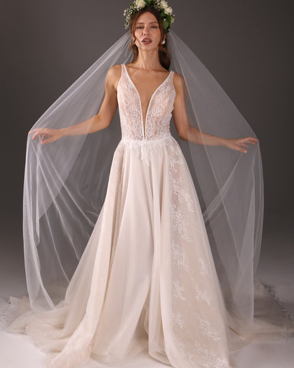 Simple Boho Wedding Veil: Sheer Tulle Bridal Veil, Raw Edge