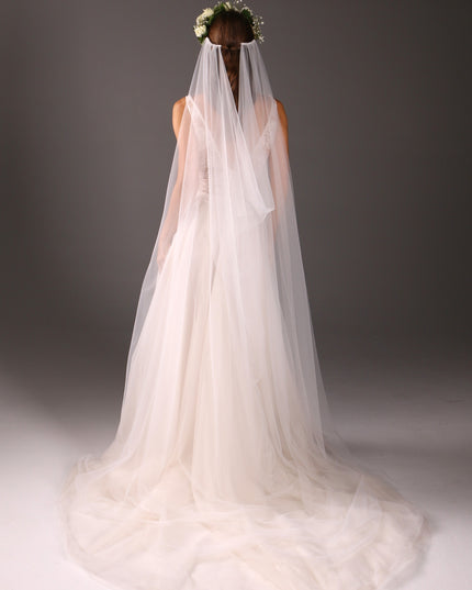 Simple Boho Wedding Veil: Sheer Tulle Bridal Veil, Raw Edge