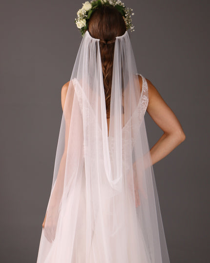 Simple Boho Wedding Veil: Sheer Tulle Bridal Veil, Raw Edge