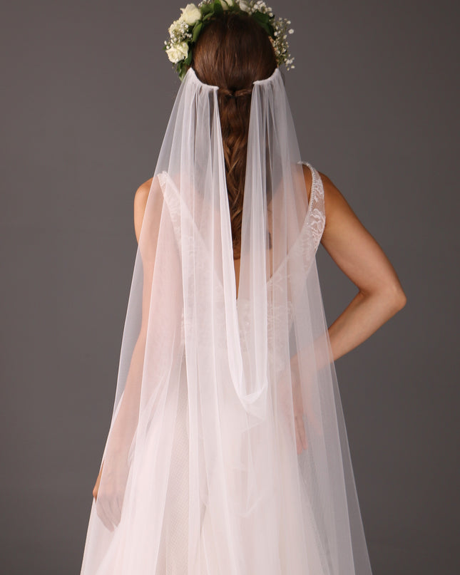 Simple Boho Wedding Veil: Sheer Tulle Bridal Veil, Raw Edge