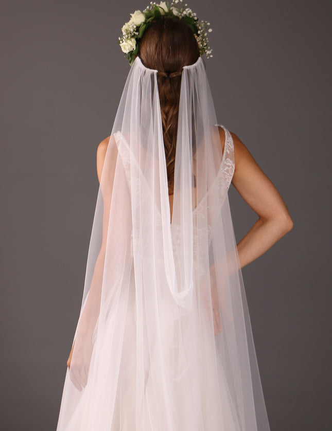 Simple Boho Wedding Veil: Sheer Tulle Bridal Veil, Raw Edge