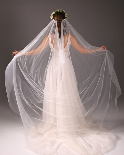 Simple Boho Wedding Veil: Sheer Tulle Bridal Veil, Raw Edge