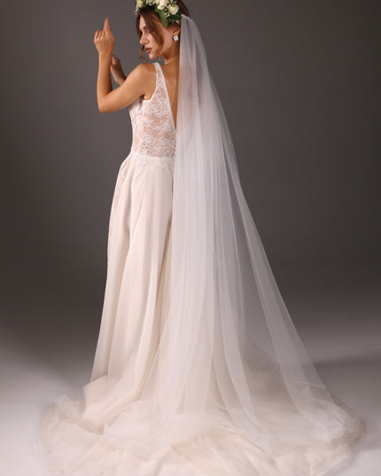 Simple Boho Wedding Veil: Sheer Tulle Bridal Veil, Raw Edge