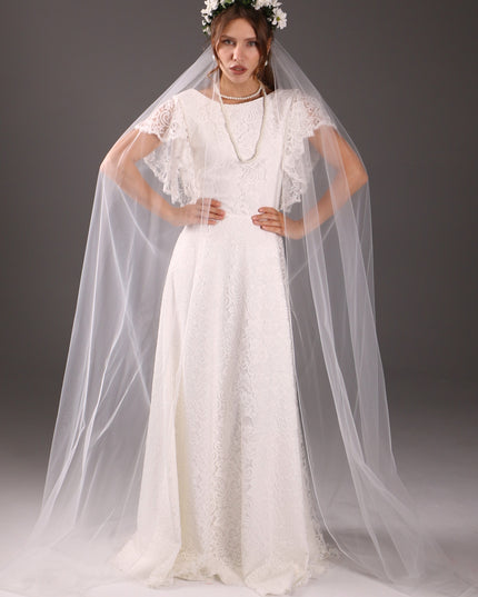 Light Ivory Chapel Wedding Veil: Soft Tulle, Pencil Edge
