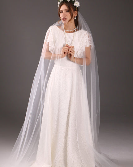 Light Ivory Chapel Wedding Veil: Soft Tulle, Pencil Edge