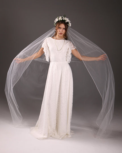 Light Ivory Chapel Wedding Veil: Soft Tulle, Pencil Edge