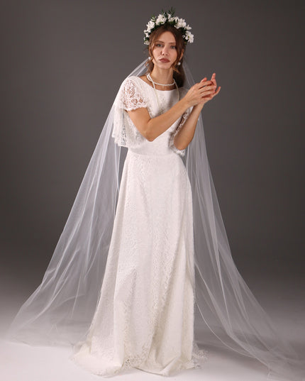 Light Ivory Chapel Wedding Veil: Soft Tulle, Pencil Edge