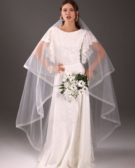 Chapel Wedding Veil Two Tier Horsehair Edge 1 Inch Bridal Veil Soft Tulle 79 Inch Cascade Veil Modern Minimalist Bride