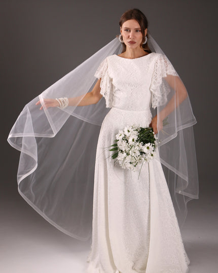 Chapel Wedding Veil Two Tier Horsehair Edge 1 Inch Bridal Veil Soft Tulle 79 Inch Cascade Veil Modern Minimalist Bride
