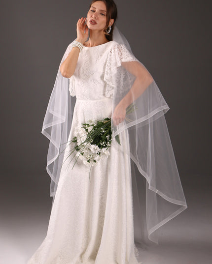 Chapel Wedding Veil Two Tier Horsehair Edge 1 Inch Bridal Veil Soft Tulle 79 Inch Cascade Veil Modern Minimalist Bride