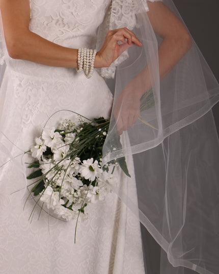 Chapel Wedding Veil Two Tier Horsehair Edge 1 Inch Bridal Veil Soft Tulle 79 Inch Cascade Veil Modern Minimalist Bride
