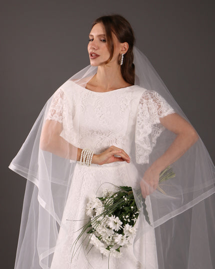 Chapel Wedding Veil Two Tier Horsehair Edge 1 Inch Bridal Veil Soft Tulle 79 Inch Cascade Veil Modern Minimalist Bride