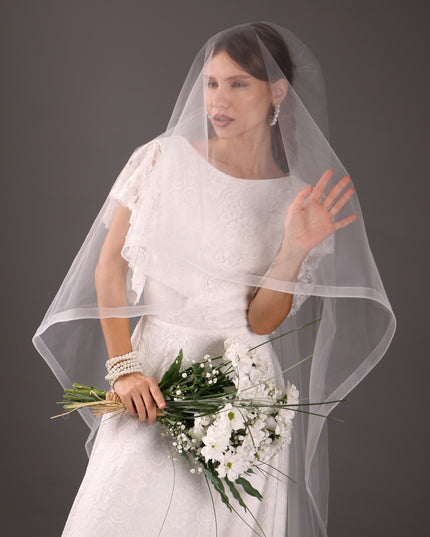 Chapel Wedding Veil Two Tier Horsehair Edge 1 Inch Bridal Veil Soft Tulle 79 Inch Cascade Veil Modern Minimalist Bride