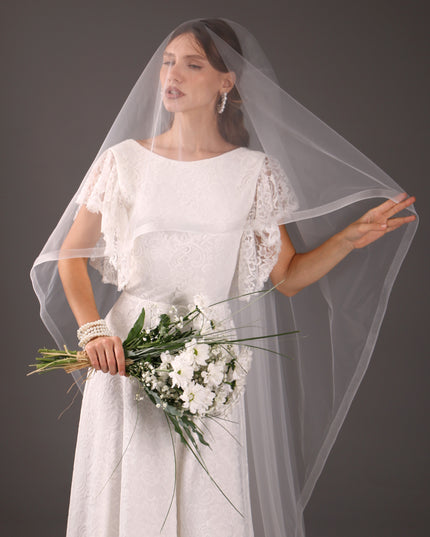 Chapel Wedding Veil Two Tier Horsehair Edge 1 Inch Bridal Veil Soft Tulle 79 Inch Cascade Veil Modern Minimalist Bride