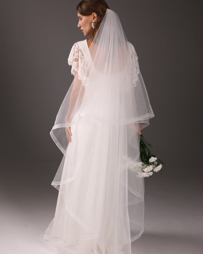 Chapel Wedding Veil Two Tier Horsehair Edge 1 Inch Bridal Veil Soft Tulle 79 Inch Cascade Veil Modern Minimalist Bride