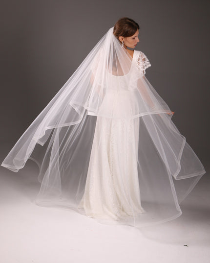 Chapel Wedding Veil Two Tier Horsehair Edge 1 Inch Bridal Veil Soft Tulle 79 Inch Cascade Veil Modern Minimalist Bride
