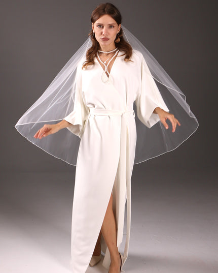 Soft Elegant 1 Layer Wedding Veil – Pencil Edge Floor-Length Cathedral Veil – Light Ivory Sheer