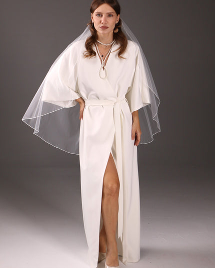 Soft Elegant 1 Layer Wedding Veil – Pencil Edge Floor-Length Cathedral Veil – Light Ivory Sheer