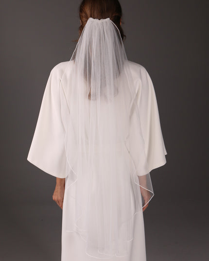 Soft Elegant 1 Layer Wedding Veil – Pencil Edge Floor-Length Cathedral Veil – Light Ivory Sheer