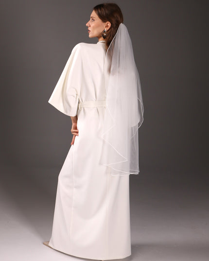 Soft Elegant 1 Layer Wedding Veil – Pencil Edge Floor-Length Cathedral Veil – Light Ivory Sheer