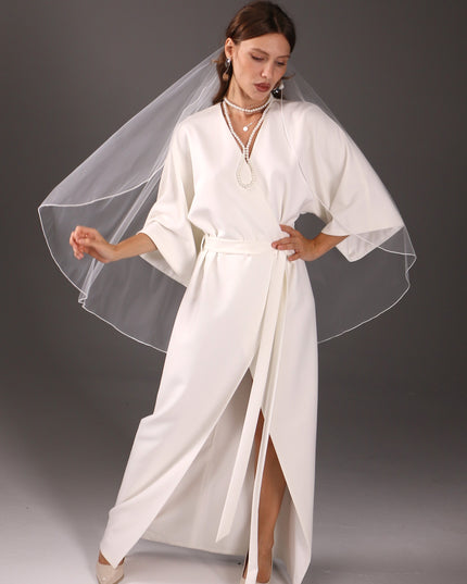 Soft Elegant 1 Layer Wedding Veil – Pencil Edge Floor-Length Cathedral Veil – Light Ivory Sheer