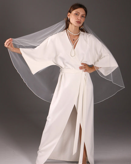 Soft Elegant 1 Layer Wedding Veil – Pencil Edge Floor-Length Cathedral Veil – Light Ivory Sheer