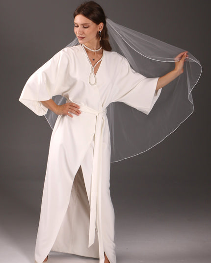Soft Elegant 1 Layer Wedding Veil – Pencil Edge Floor-Length Cathedral Veil – Light Ivory Sheer