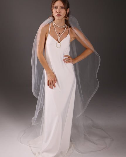 Chapel Wedding Veil 95 Inch One Tier Cascade Horsehair Edge 1 Inch Long Bridal Veil Soft Tulle Elegant Modern Veil