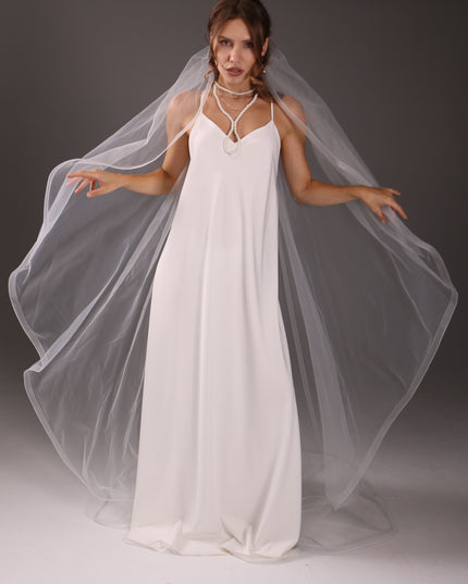 Chapel Wedding Veil 95 Inch One Tier Cascade Horsehair Edge 1 Inch Long Bridal Veil Soft Tulle Elegant Modern Veil