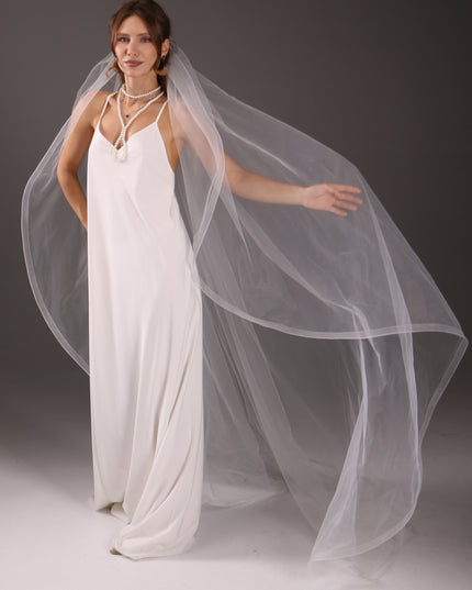 Chapel Wedding Veil 95 Inch One Tier Cascade Horsehair Edge 1 Inch Long Bridal Veil Soft Tulle Elegant Modern Veil